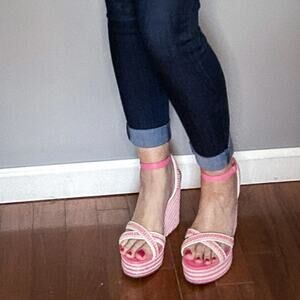 BP Gabby Woven Wedge Sandal pink espadrille Size 8